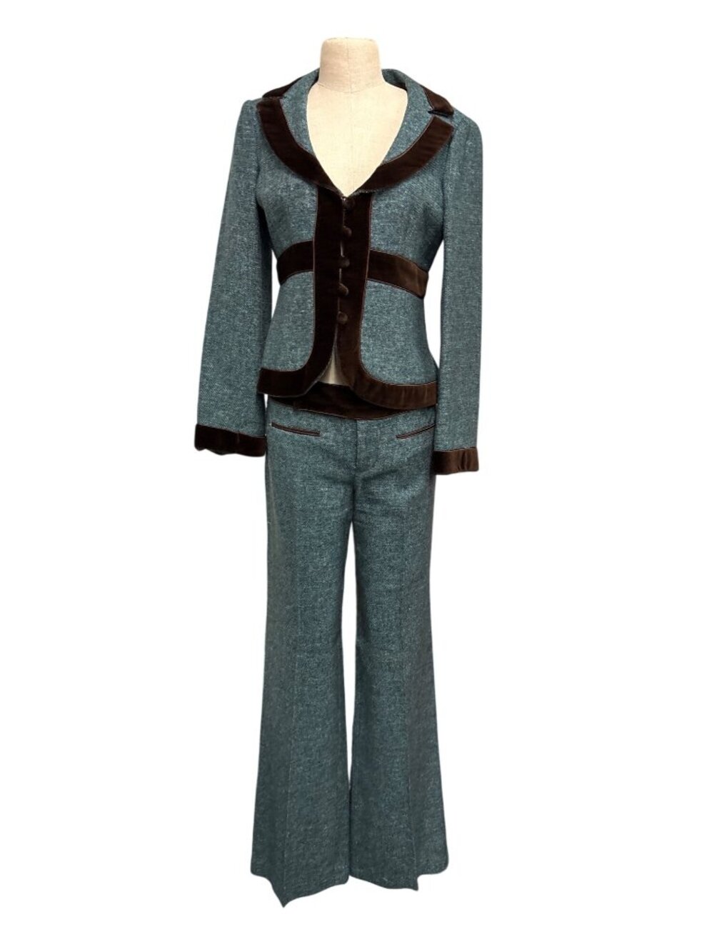 Vintage Nanette Lepore Y2K Suit 3-Piece Set Jacket Pants Skirt Blue Tweed Wool B
